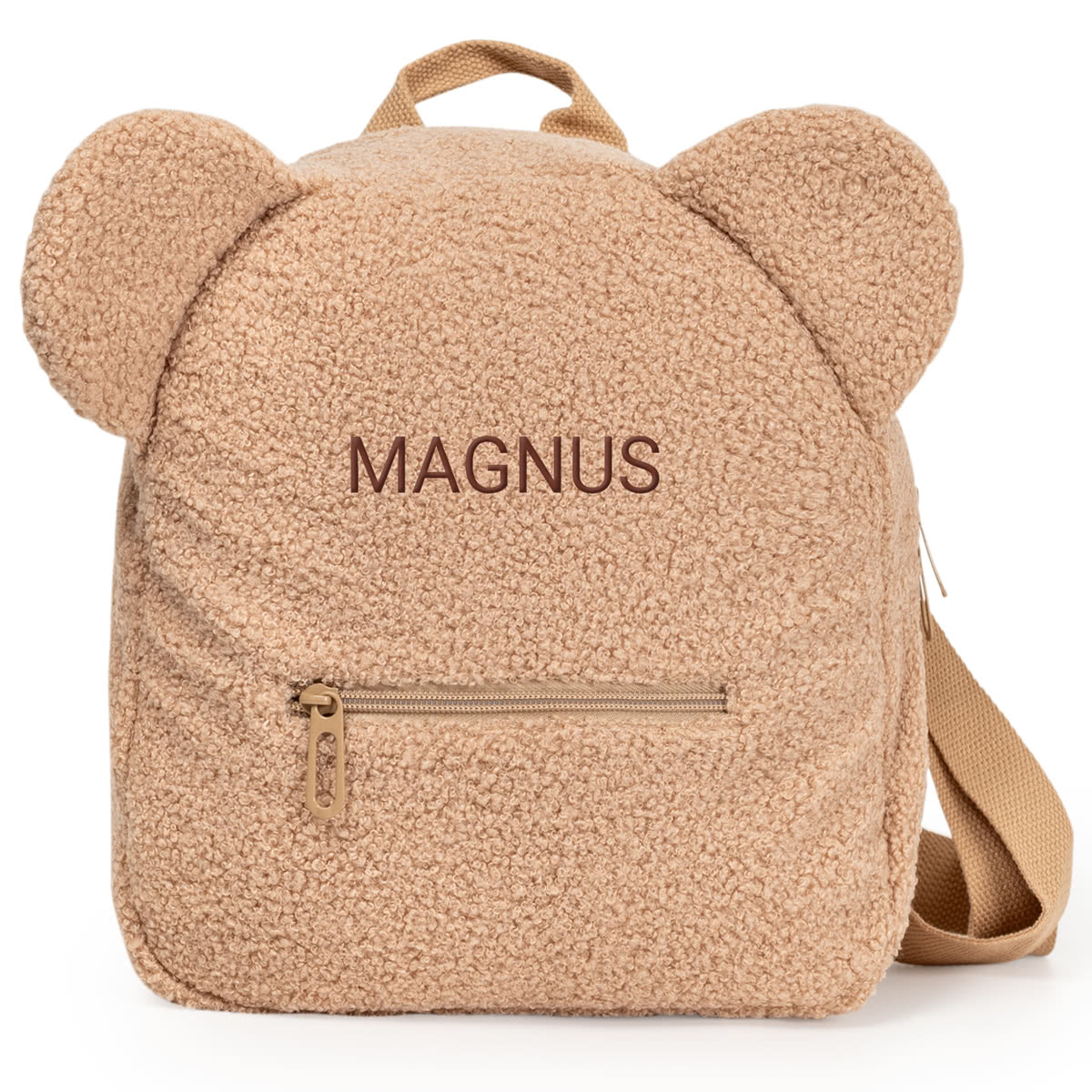 Teddy-Rucksack mit Namen in Beige oder Braun