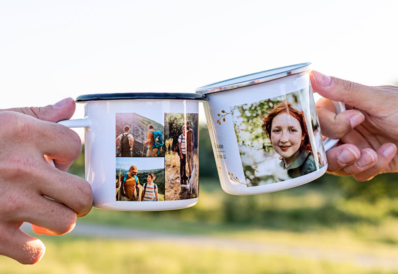 Emaille-Tasse mit Foto, Weiß-schwarz, 350 ml