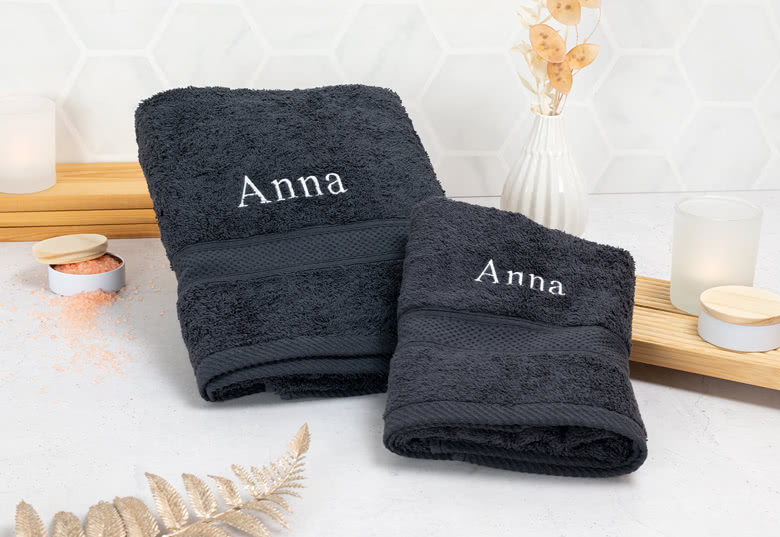 Handtuch-Set bestickt, 2-tlg. (50 x 100 + 70 x 140 cm)