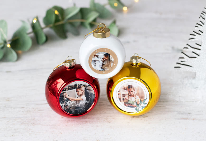 Weihnachtskugeln rot mit Foto – 2er-Set