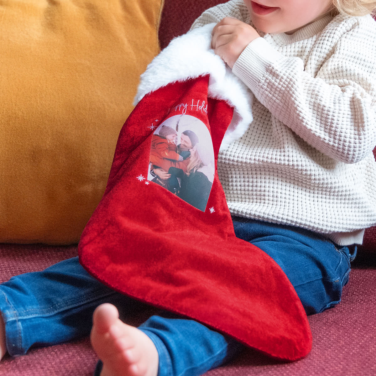 Weihnachtsstrumpf Rot mit Foto und Namen