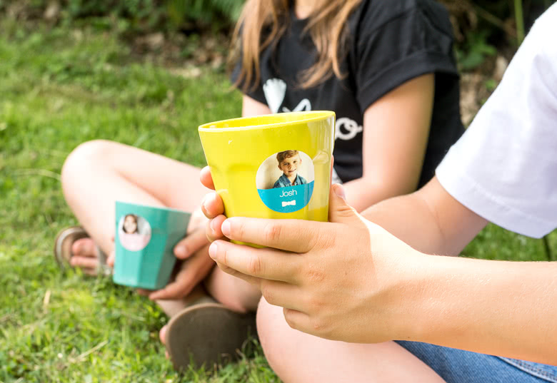 Runde Etiketten für Kinder mit Foto und Name