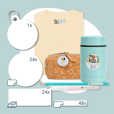 Schul-Set Namensetiketten – 96 Etiketten plus Anhänger