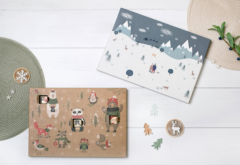 Schoko-Adventskalender mit Foto-Pralinen – Schneelandschaft