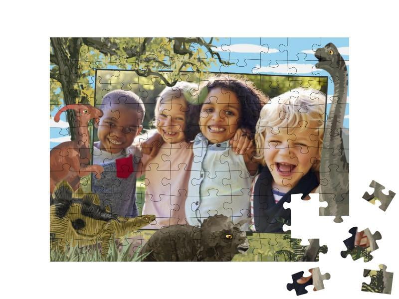 Dinosaurier-Kinderpuzzle mit Foto, 100 Teile