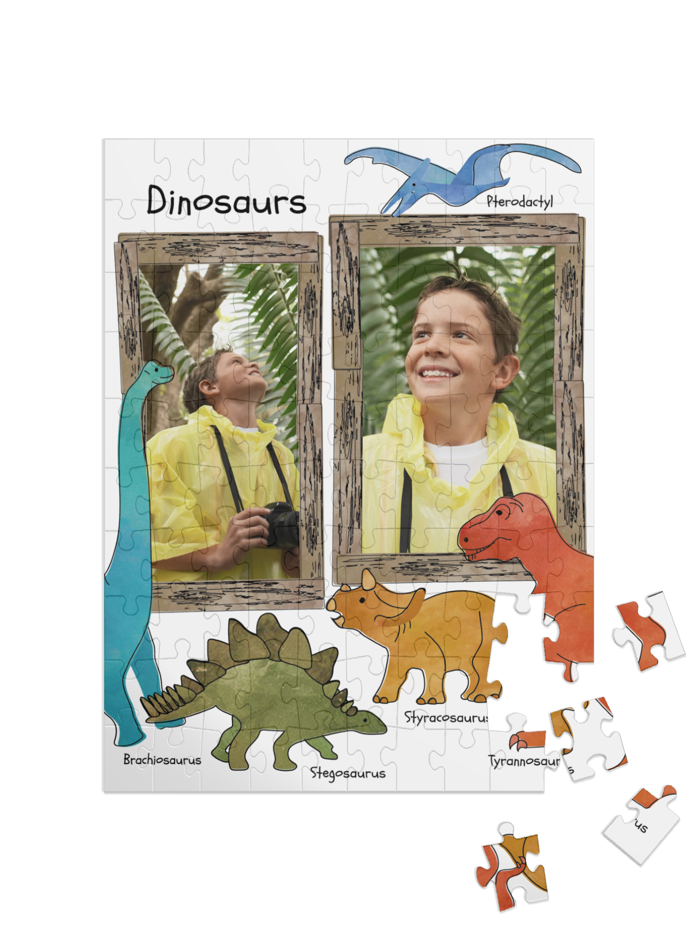Dino-Kinderpuzzle „Wissen“ als Collage, Hochformat