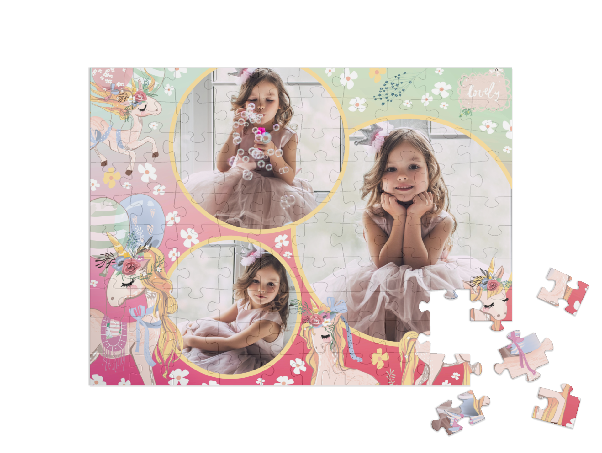 Einhorn-Kinderpuzzle „Magie“ als Collage, Querformat