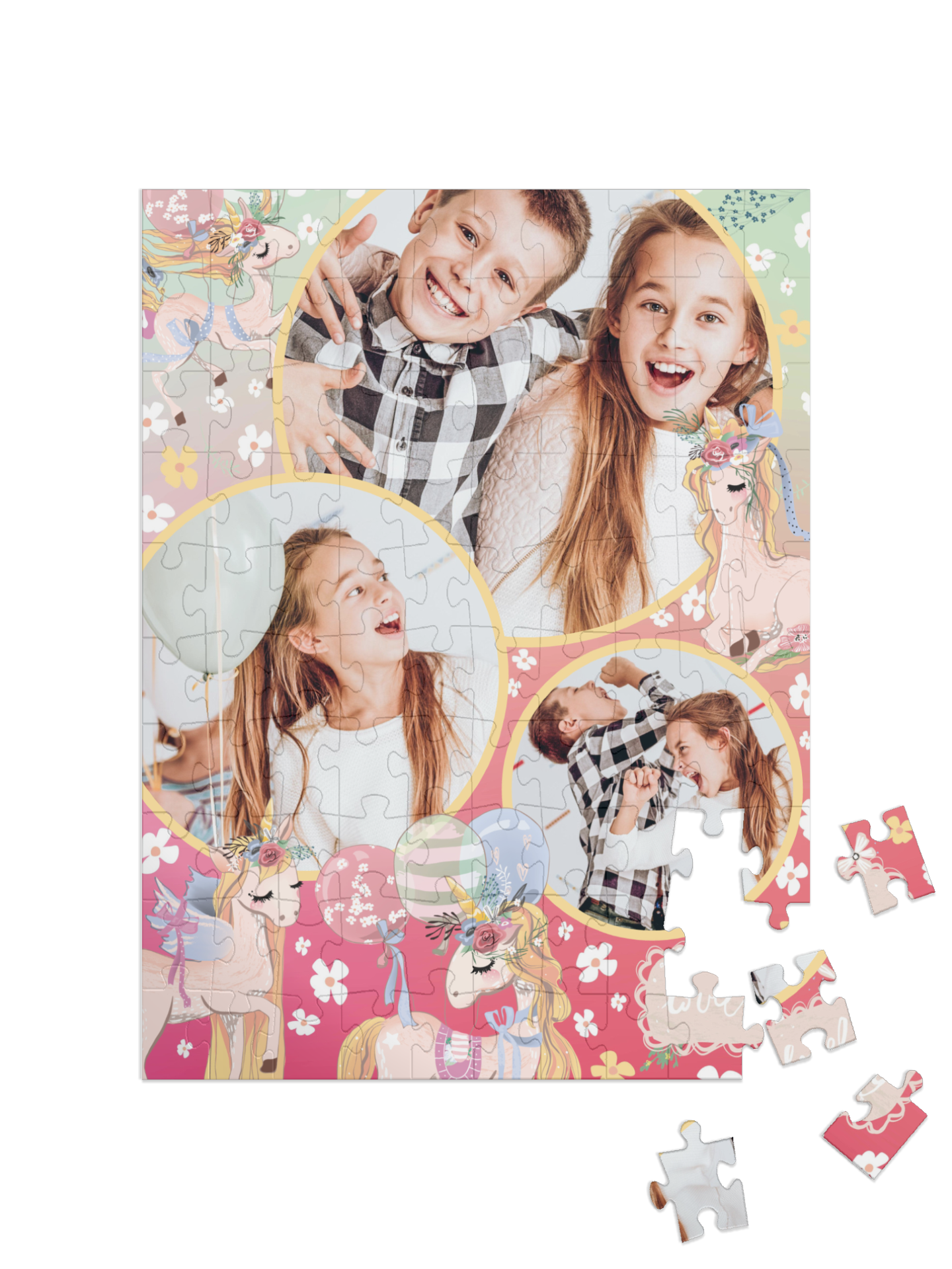 Einhorn-Kinderpuzzle „Magie“ als Collage, Hochformat