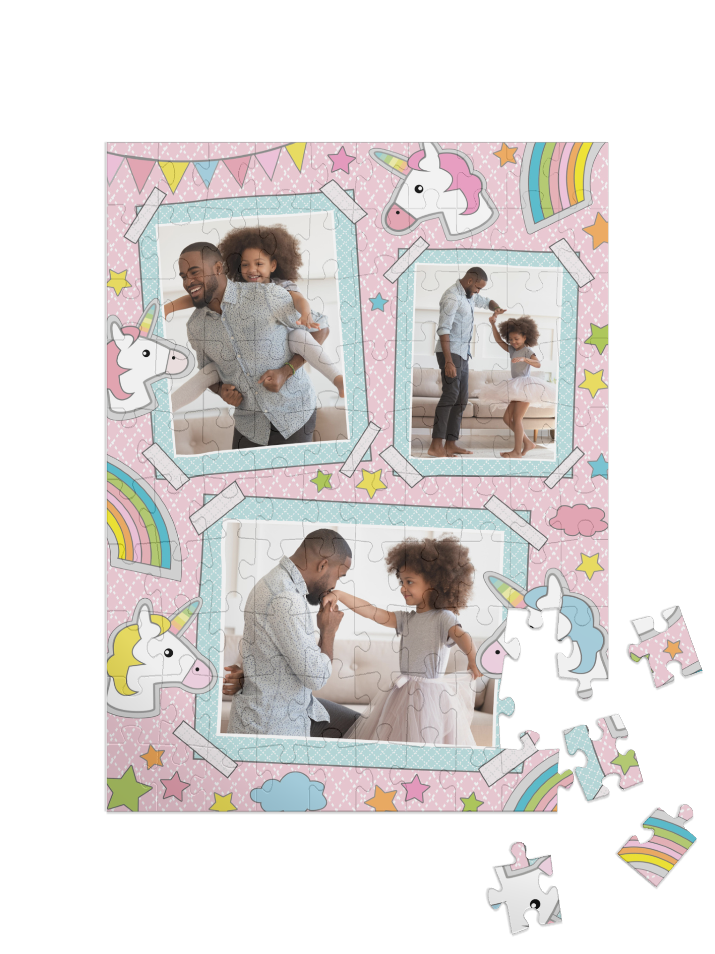 Einhorn-Kinderpuzzle „Sticker-Glück“ als Collage, hoch