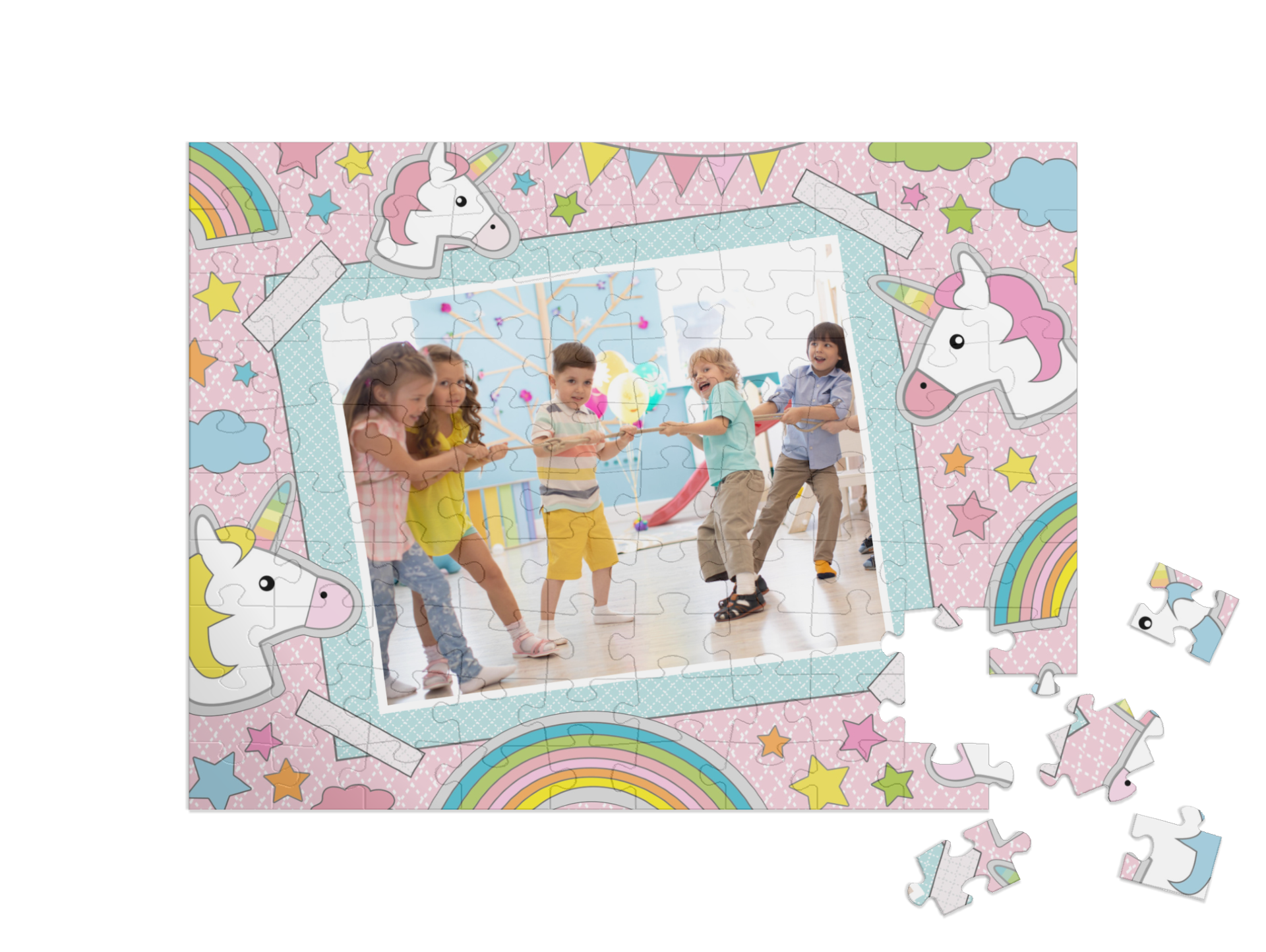 Einhorn-Kinderpuzzle „Sticker-Glück“, Querformat
