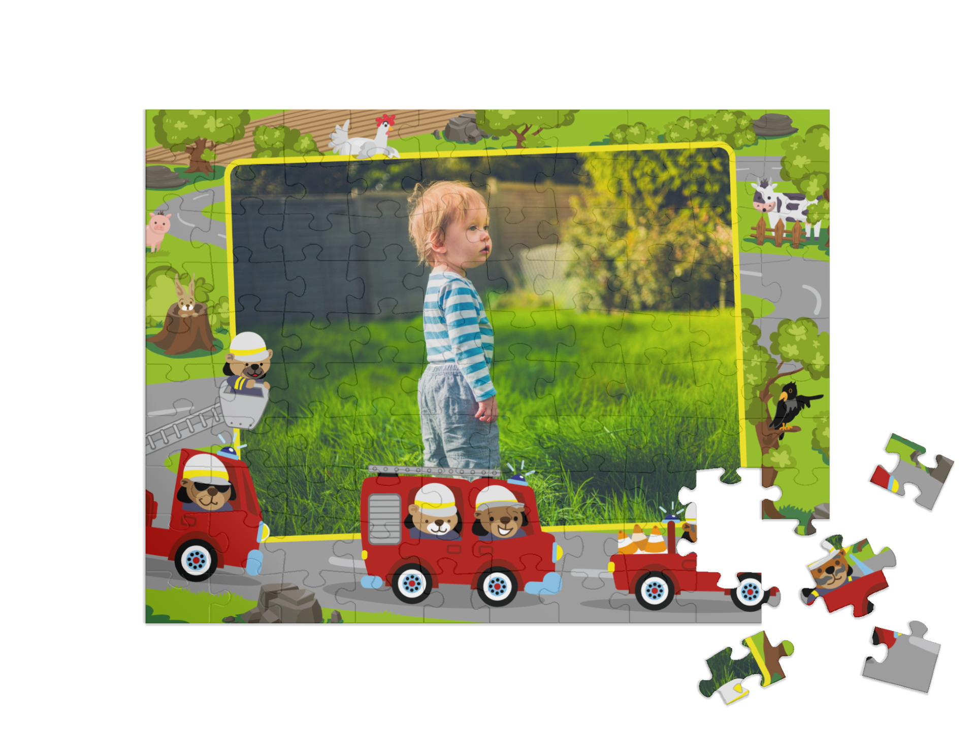 Feuerwehr-Kinderpuzzle „Am Ausrücken“, Querformat