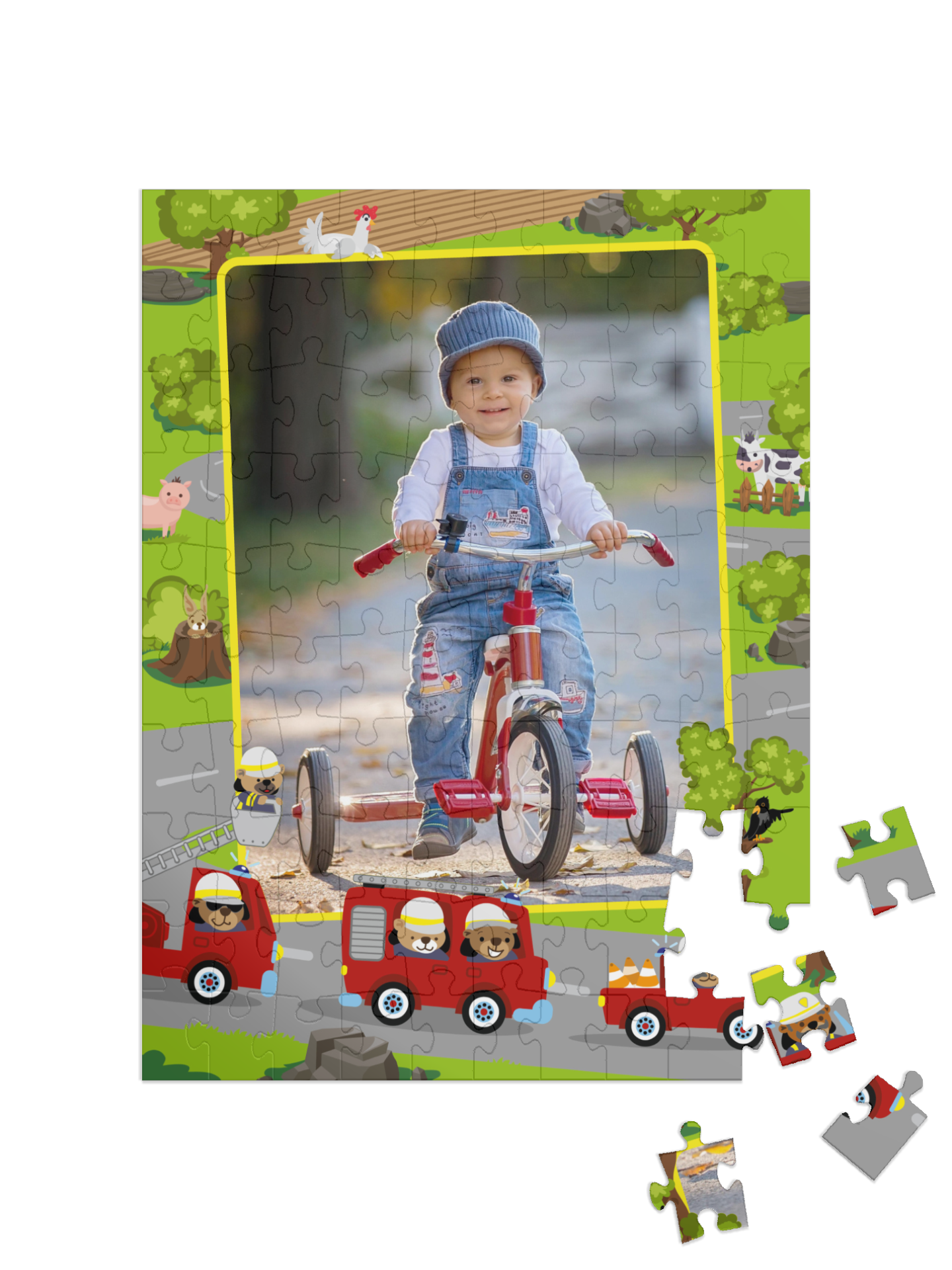 Feuerwehr-Kinderpuzzle „Am Ausrücken“, Hochformat