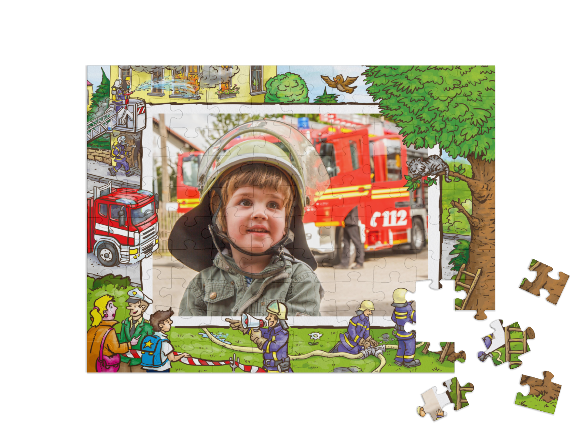 Feuerwehr-Kinderpuzzle „Beim Helfen“, Querformat