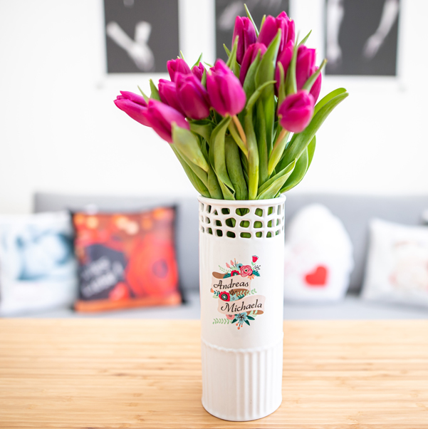 Blumenvase aus Keramik mit Fotodruck