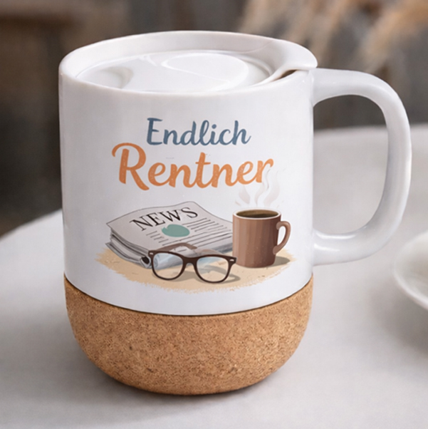 Design-Keramiktasse mit Kork und Deckel (330 ml)