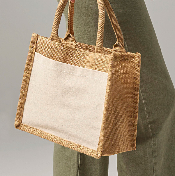Jute Geschenkbeutel mit Baumwoll-Vorderfach