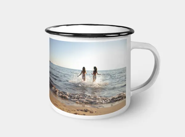 Emailletasse mit Foto, Rand schwarz oder blau