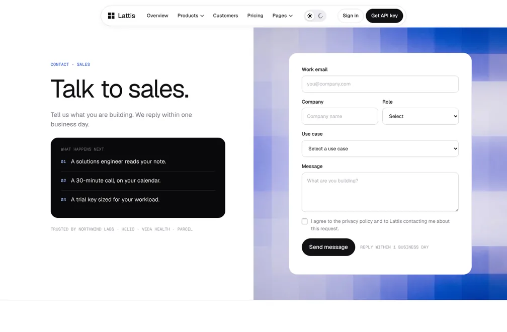 Lattis Contact Sales page preview
