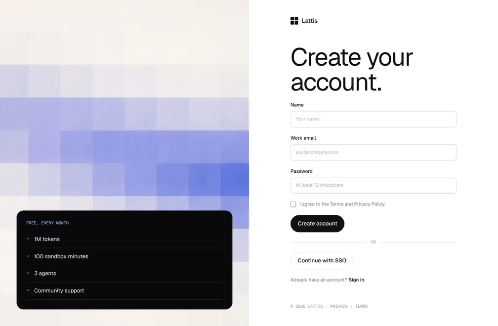 Lattis Create Account page preview