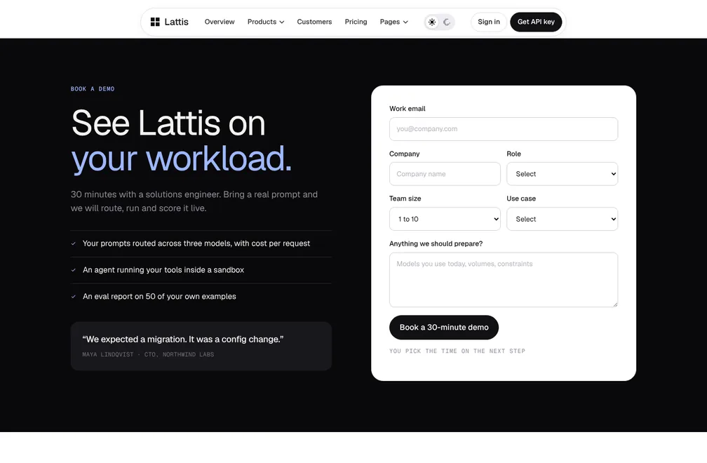 Lattis Book a Demo page preview