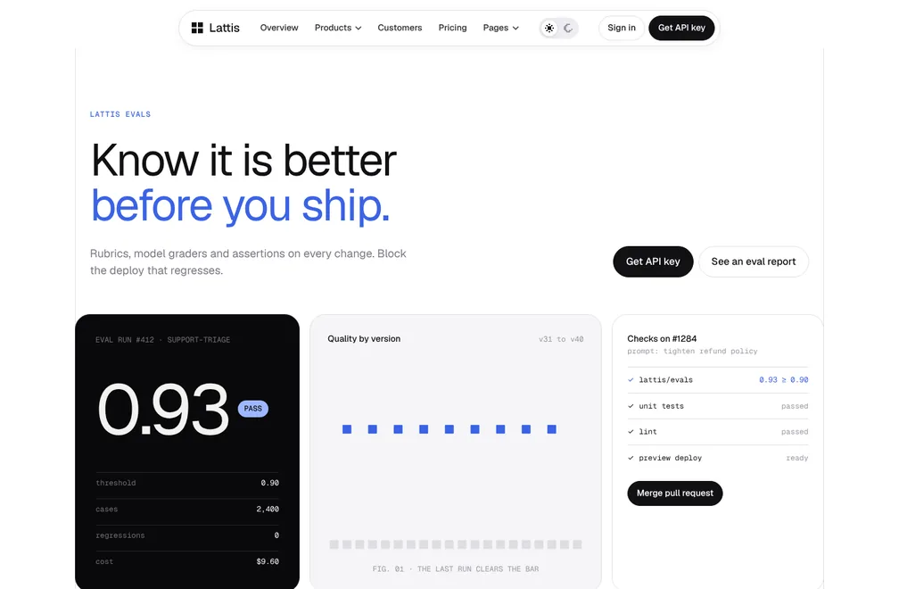 Lattis Evals page preview