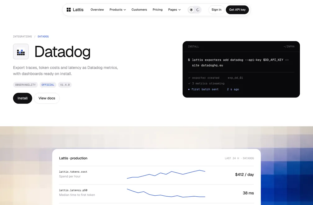 Lattis Integration page preview