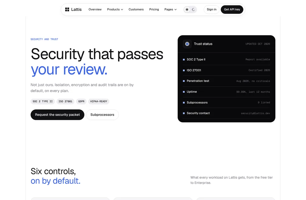 Lattis Security page preview