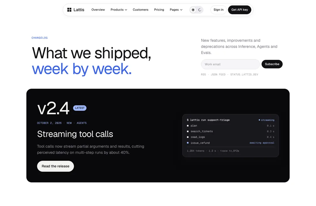 Lattis Product Changelog page preview