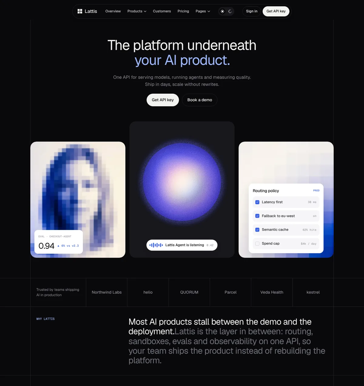 Lattis Home 1 page preview in dark mode