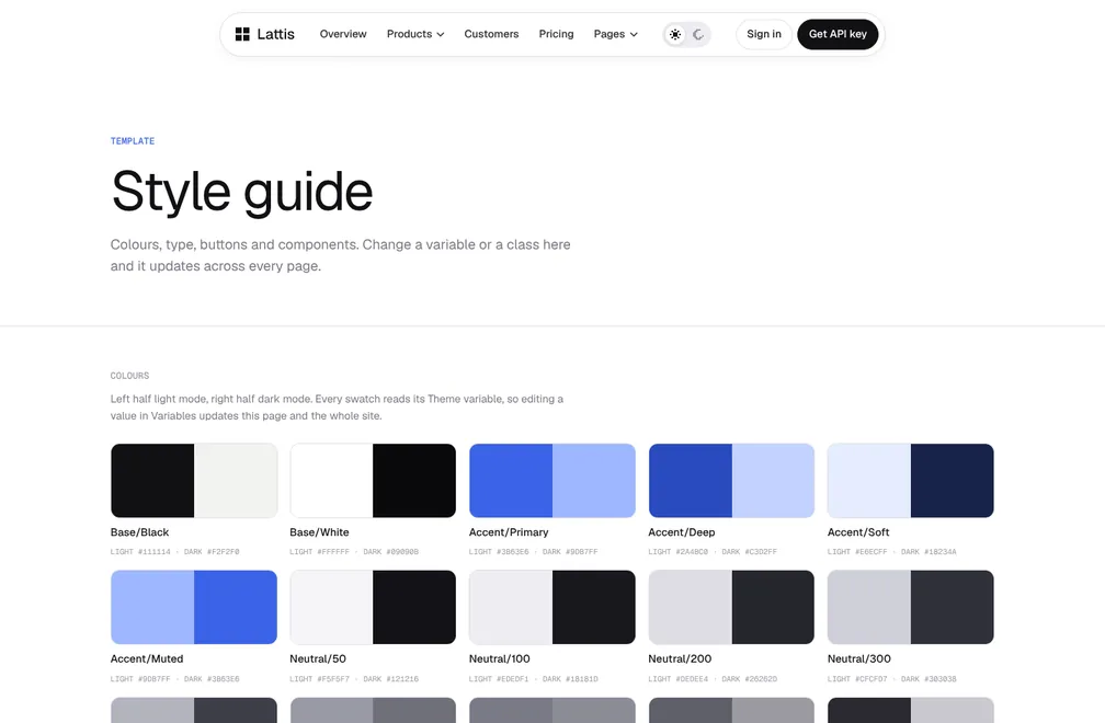 Lattis Style Guide page preview