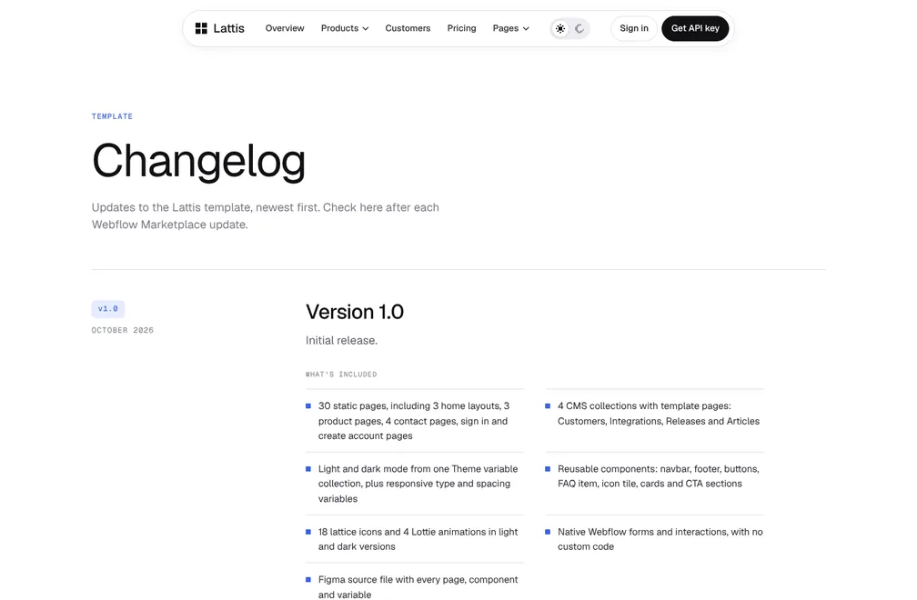 Lattis Changelog page preview