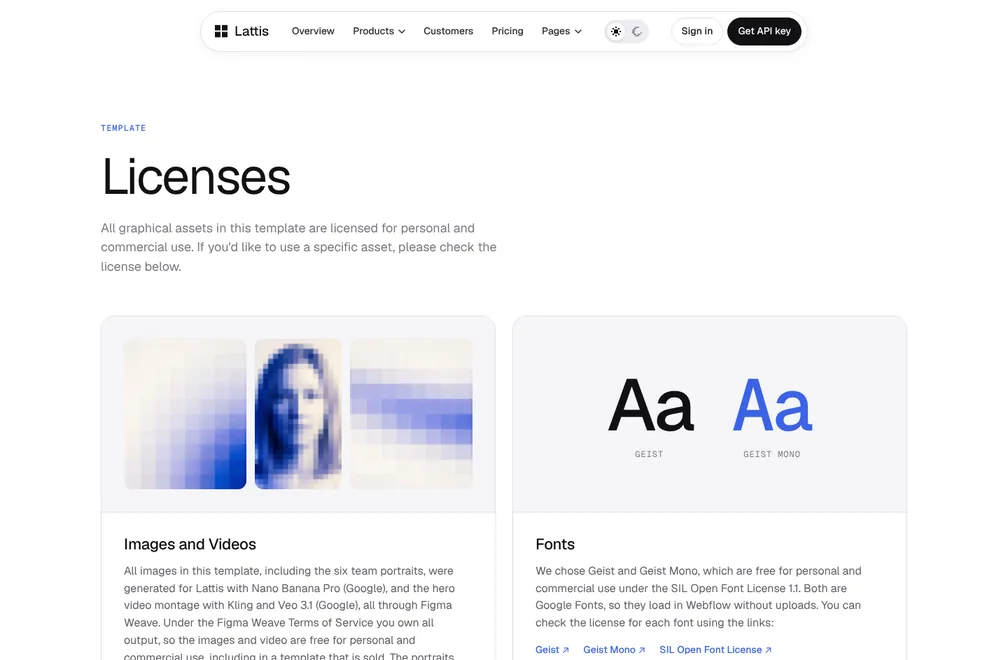 Lattis Licenses page preview