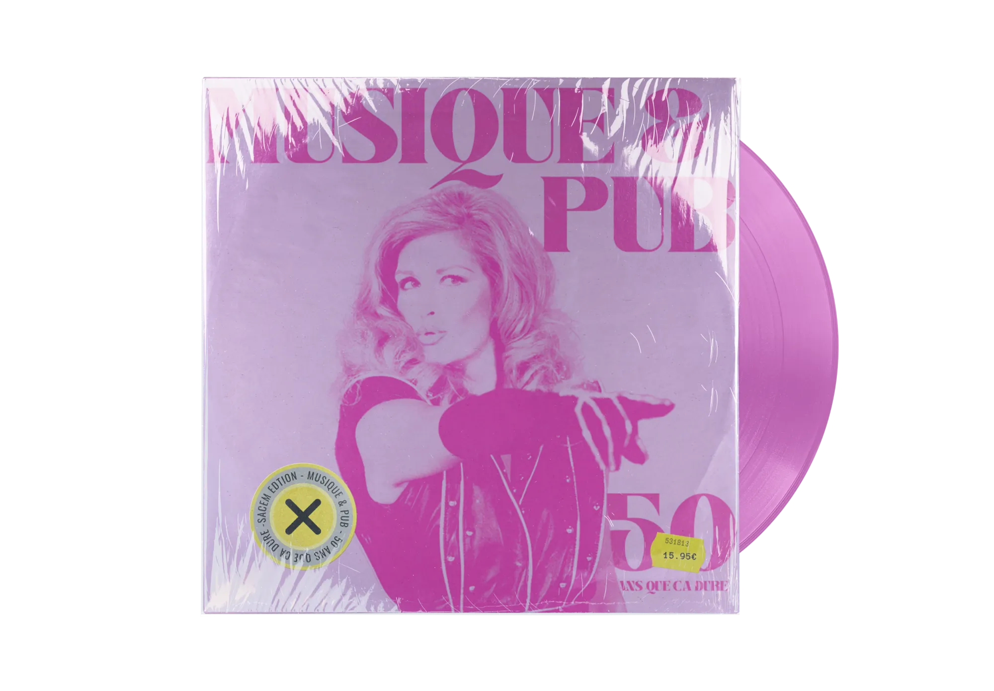 Pochette vinyle Musique & Pub, disque rose transparent