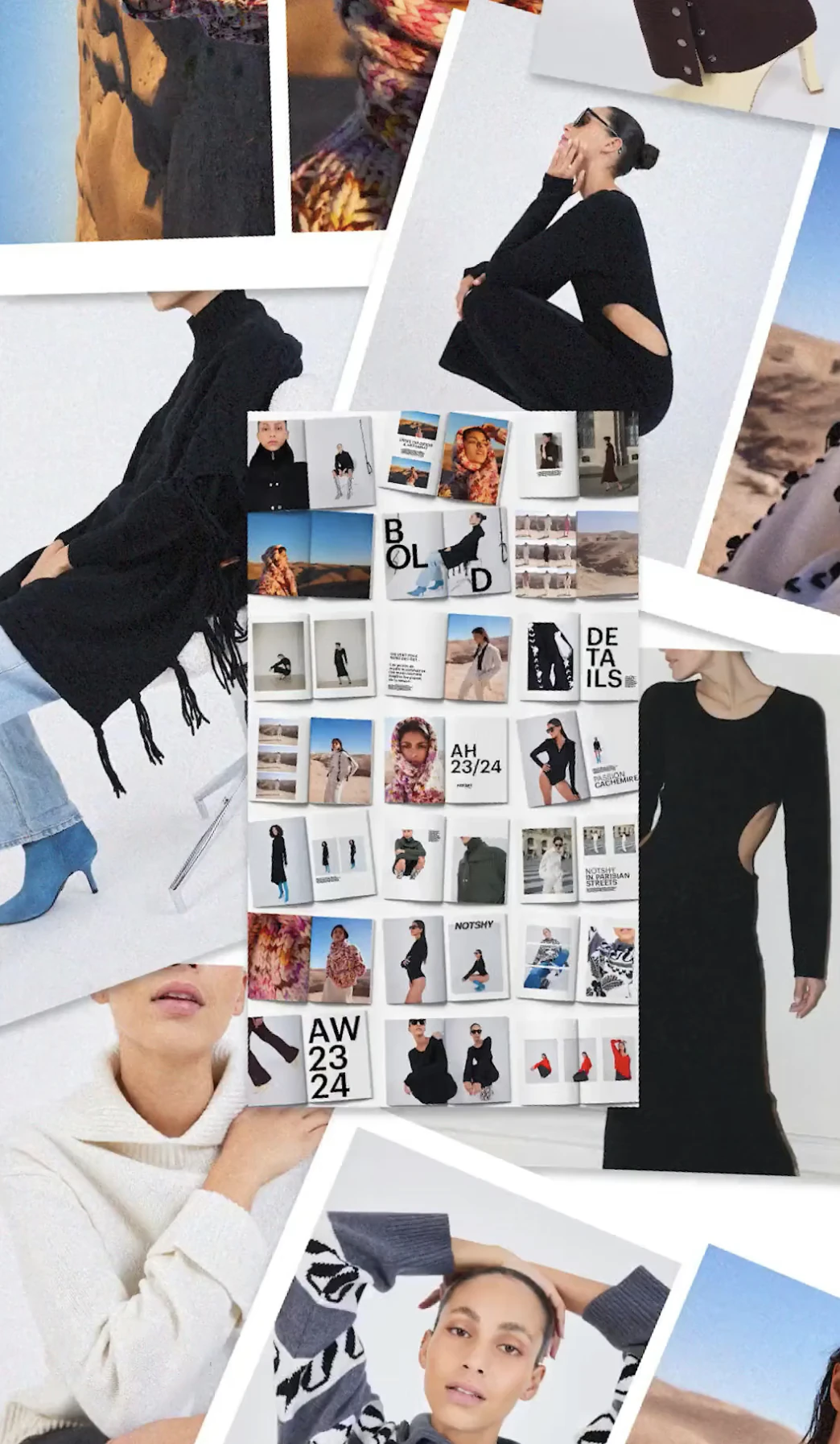 Collage de looks de la collection AW23 de Notshy