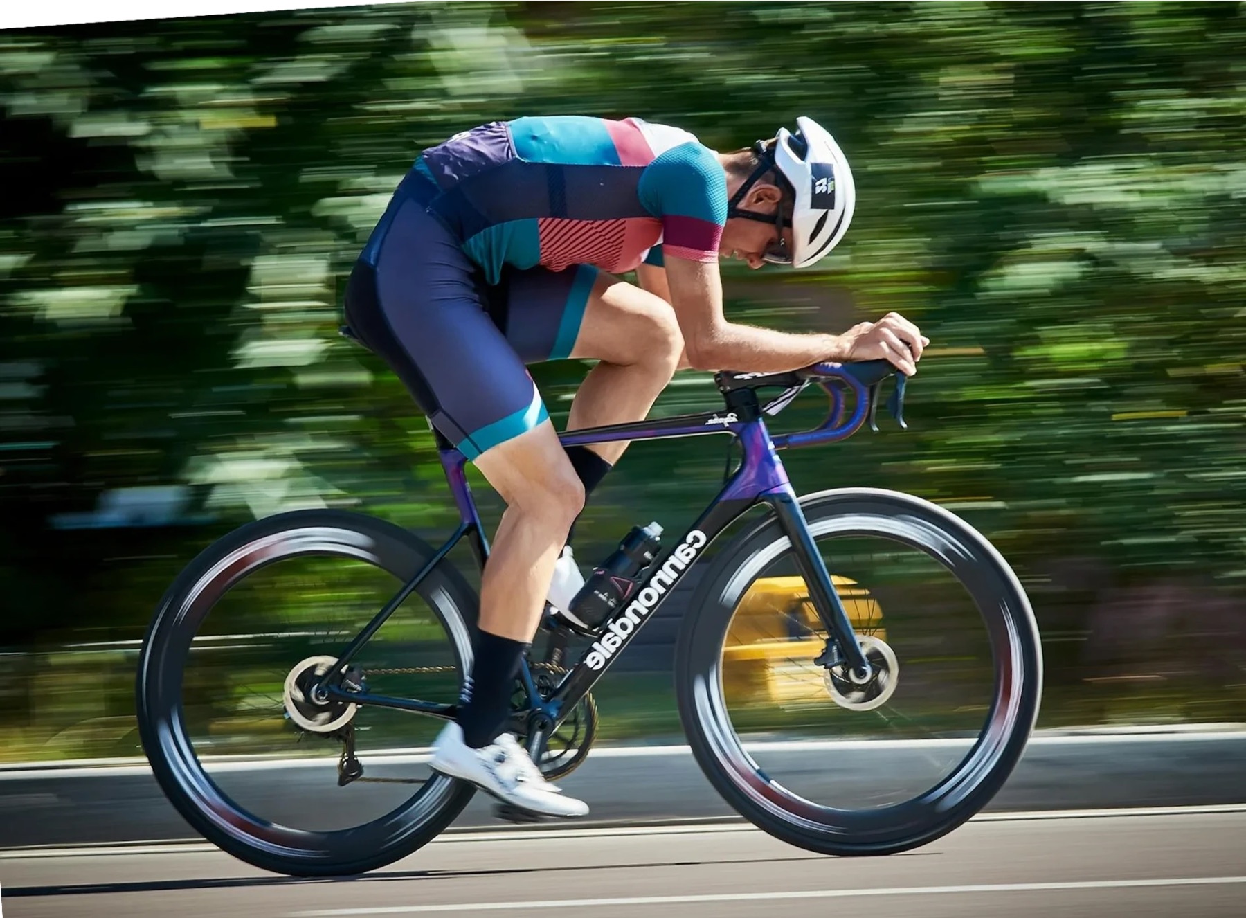 A road cyclist racing at speed