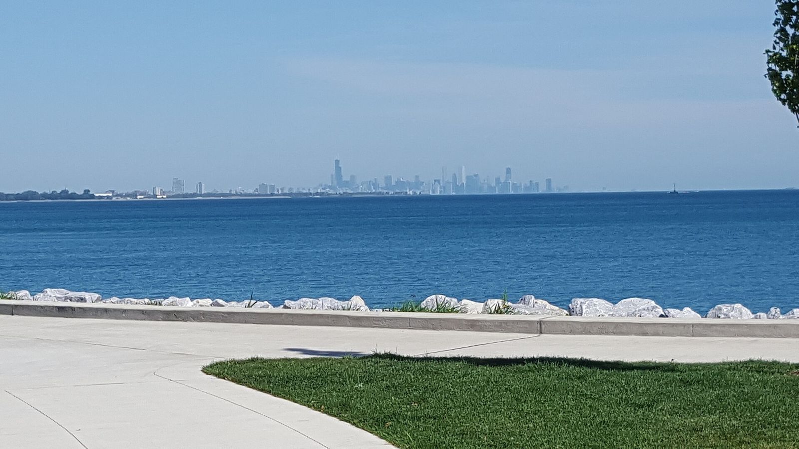 Whiting, Indiana lakefront on Lake Michigan with the Chicago skyline on the horizon