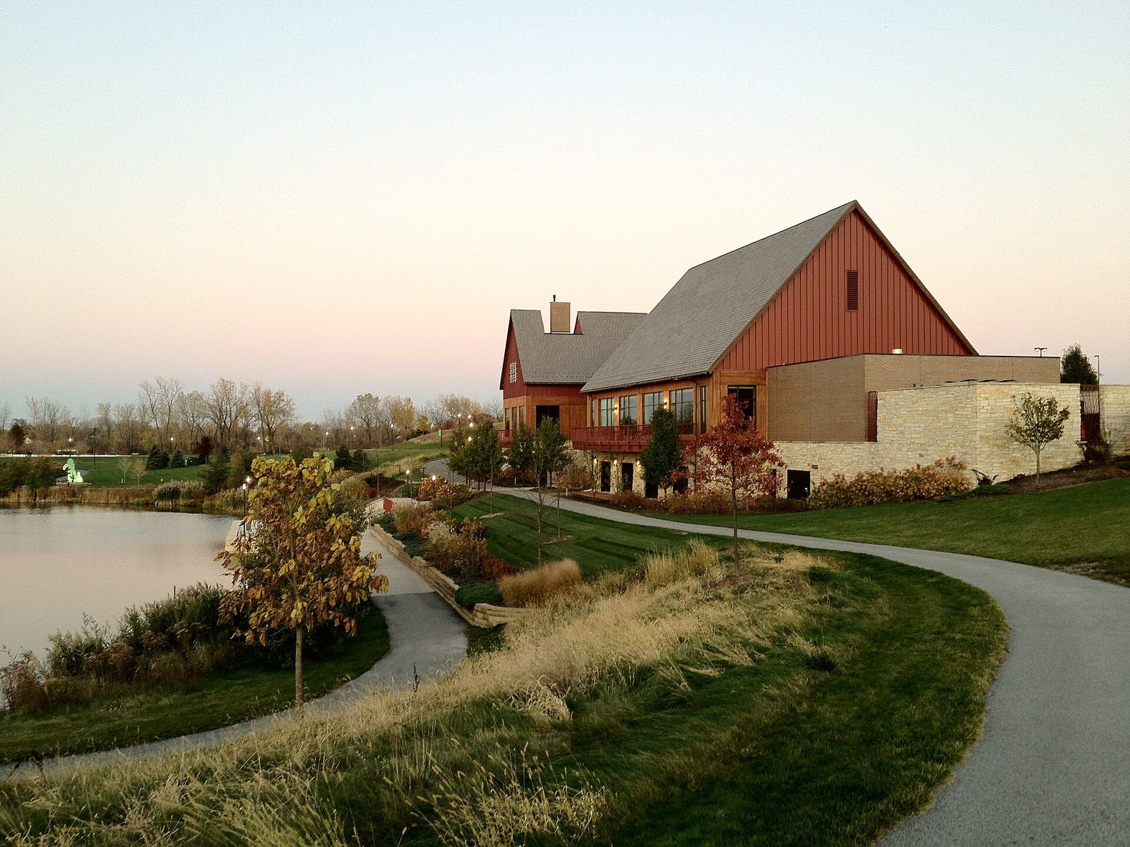 Centennial Park trail and barn-style building in Munster, Indiana