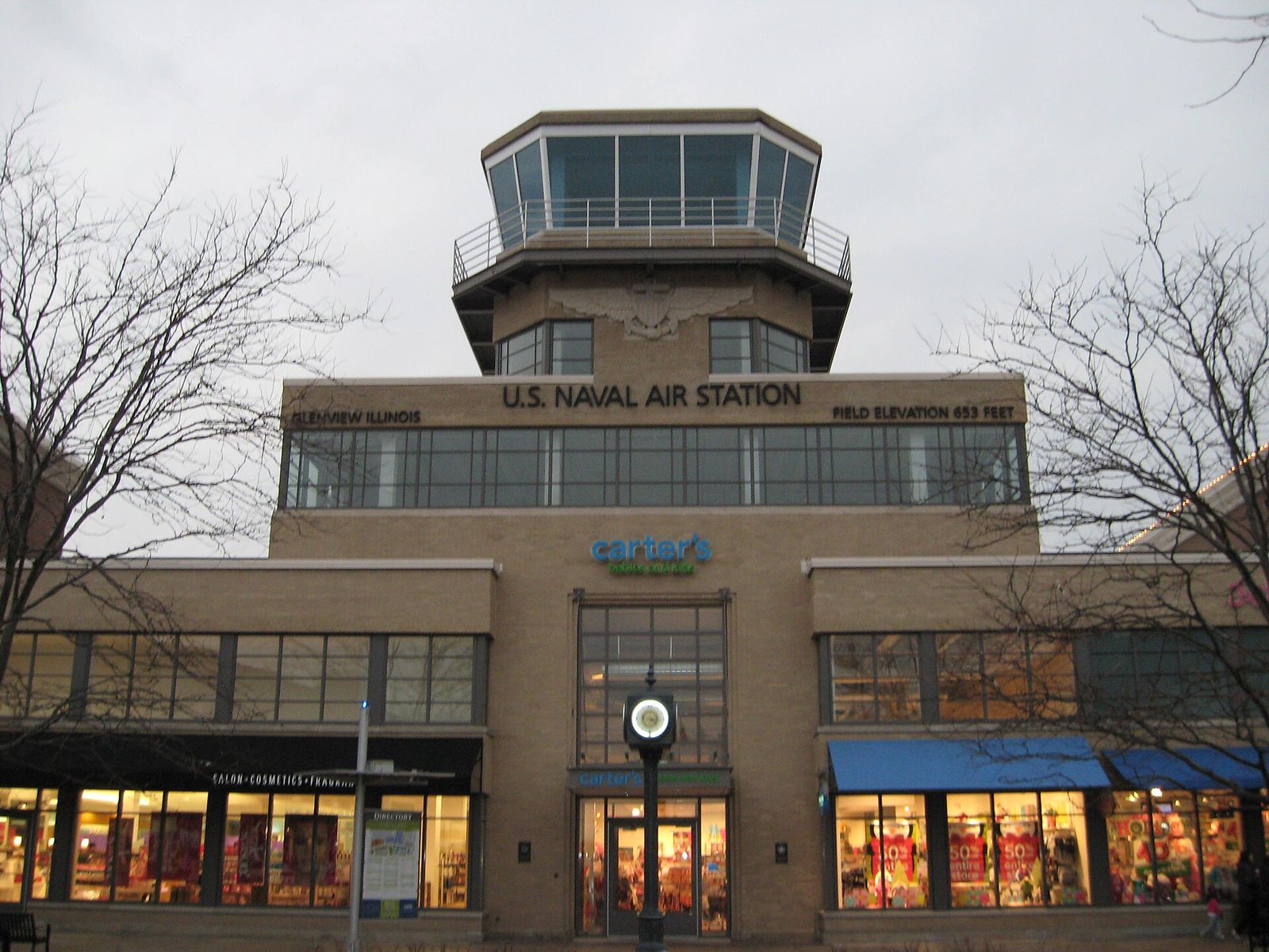 Restored control tower of the former Glenview Naval Air Station at The Glen in Glenview, Illinois