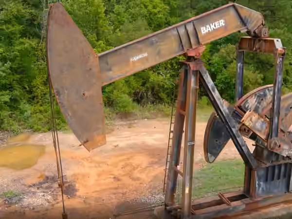 Pumping unit at an oil well site