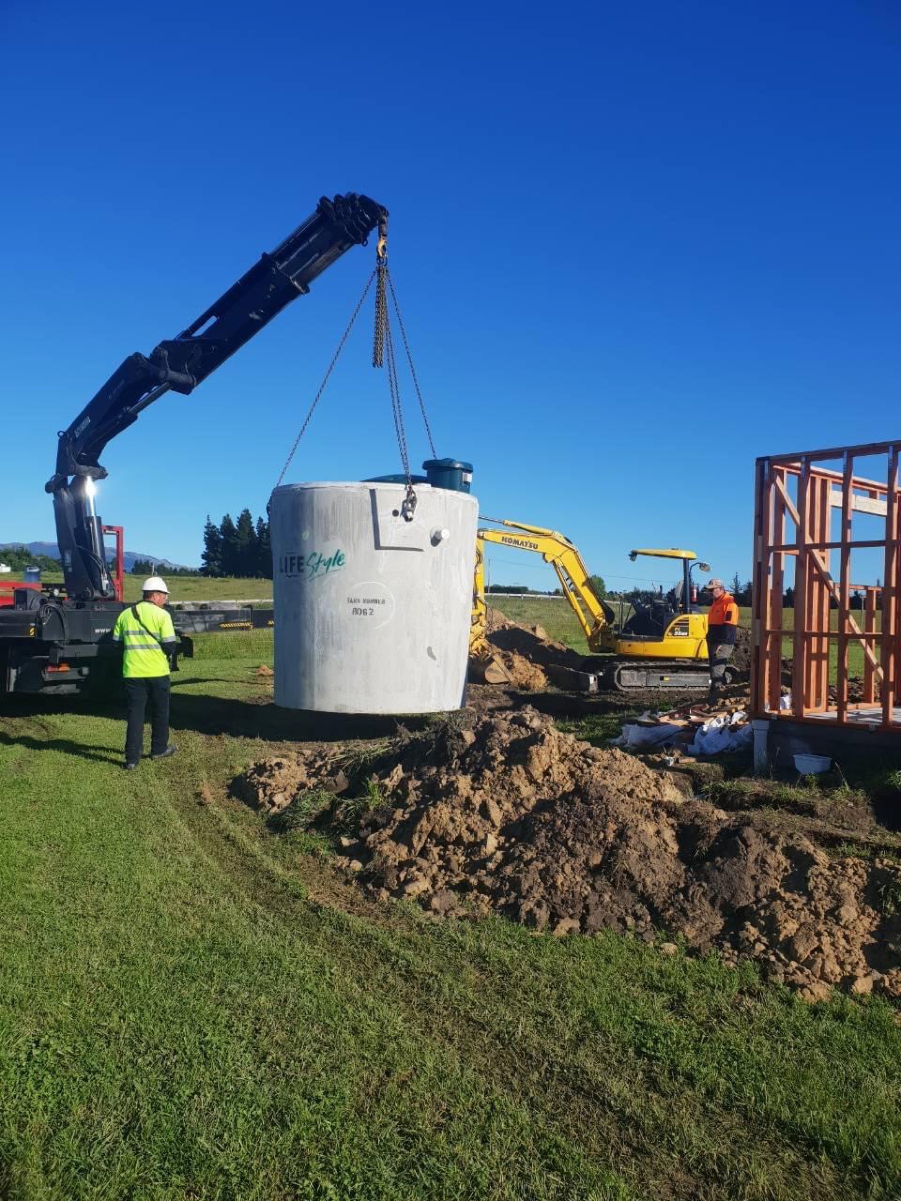 Drainage pipework being installed on a building site