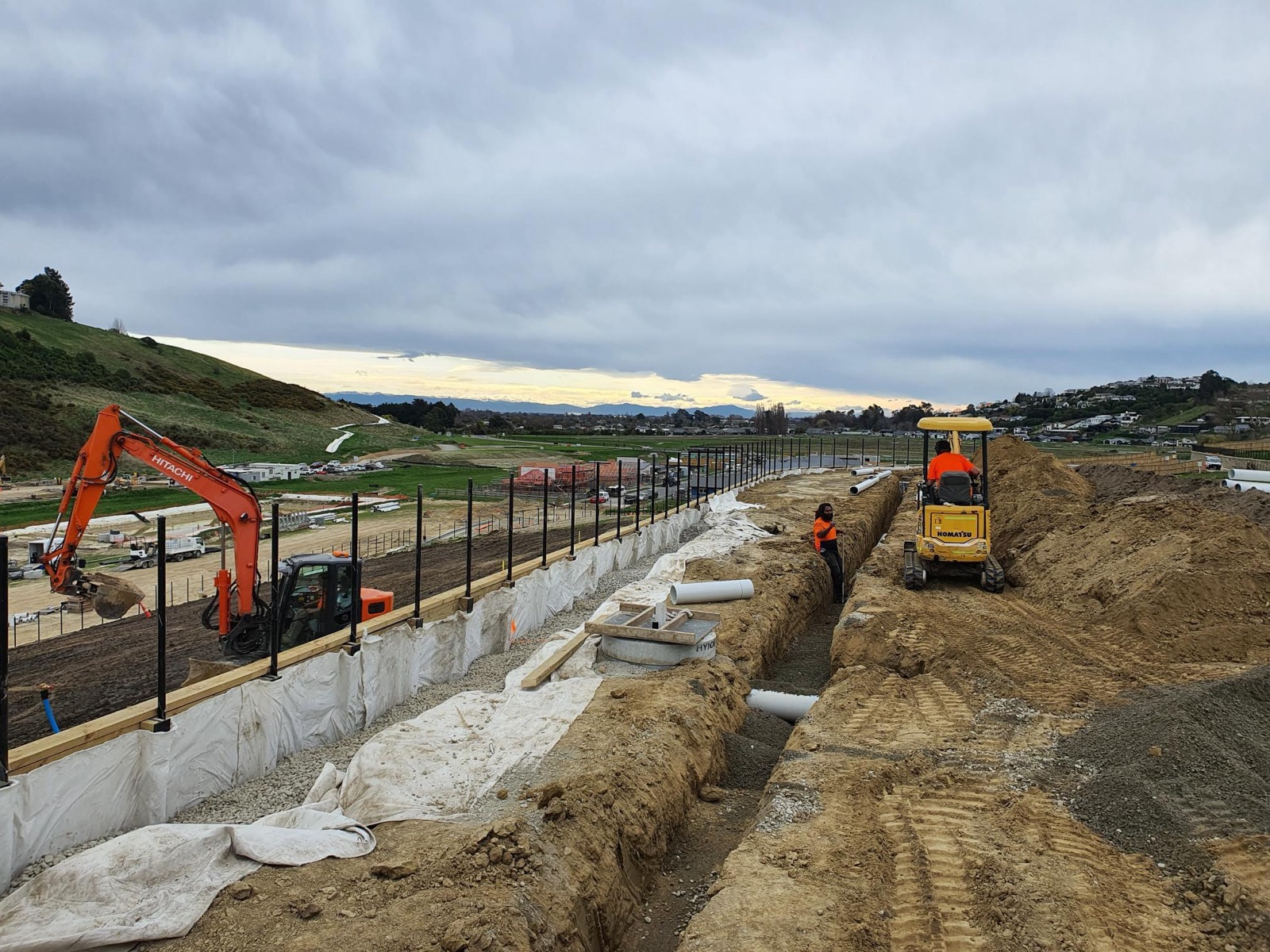 Drainage trench and pipework on a subdivision site
