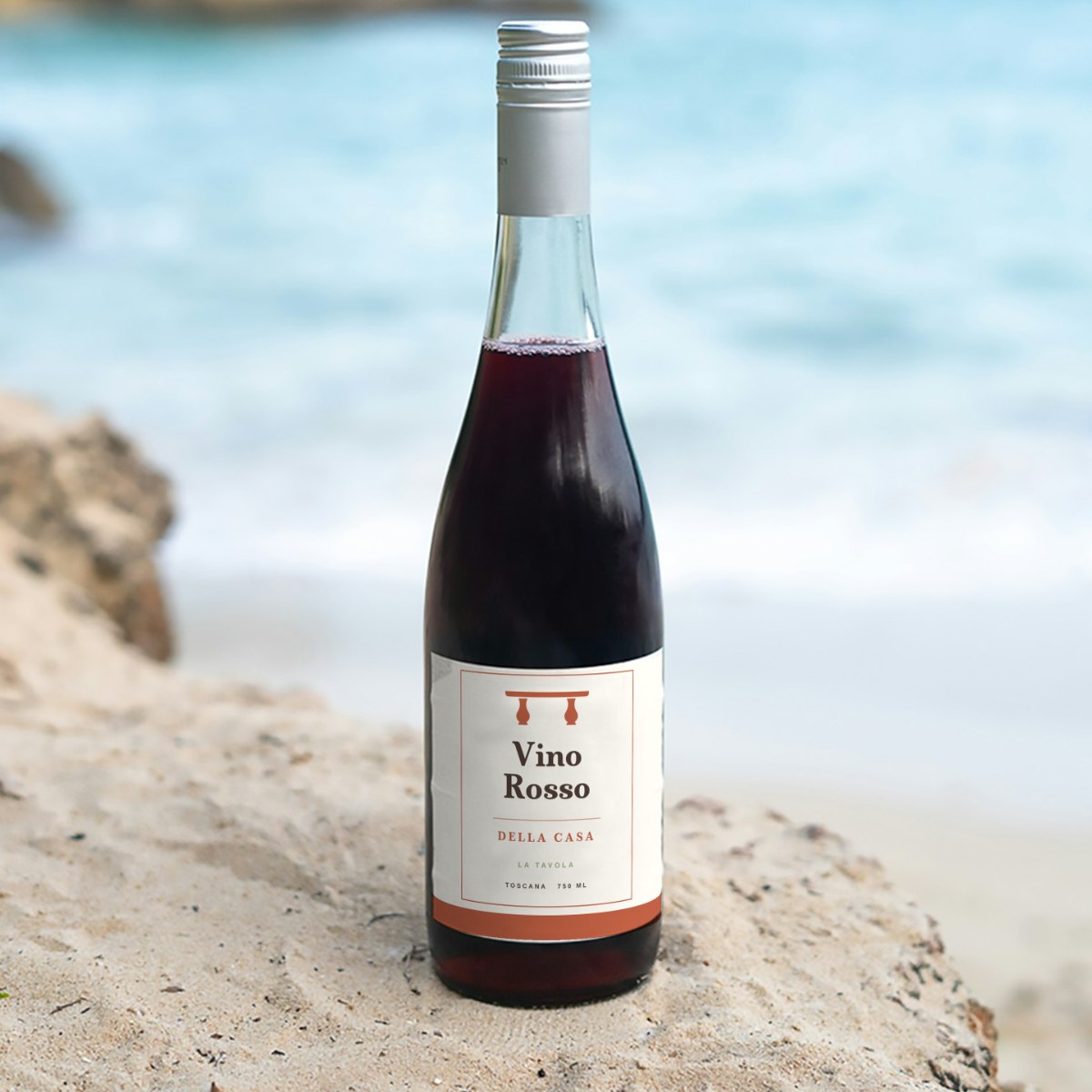 La Tavola house red wine bottle with a custom label