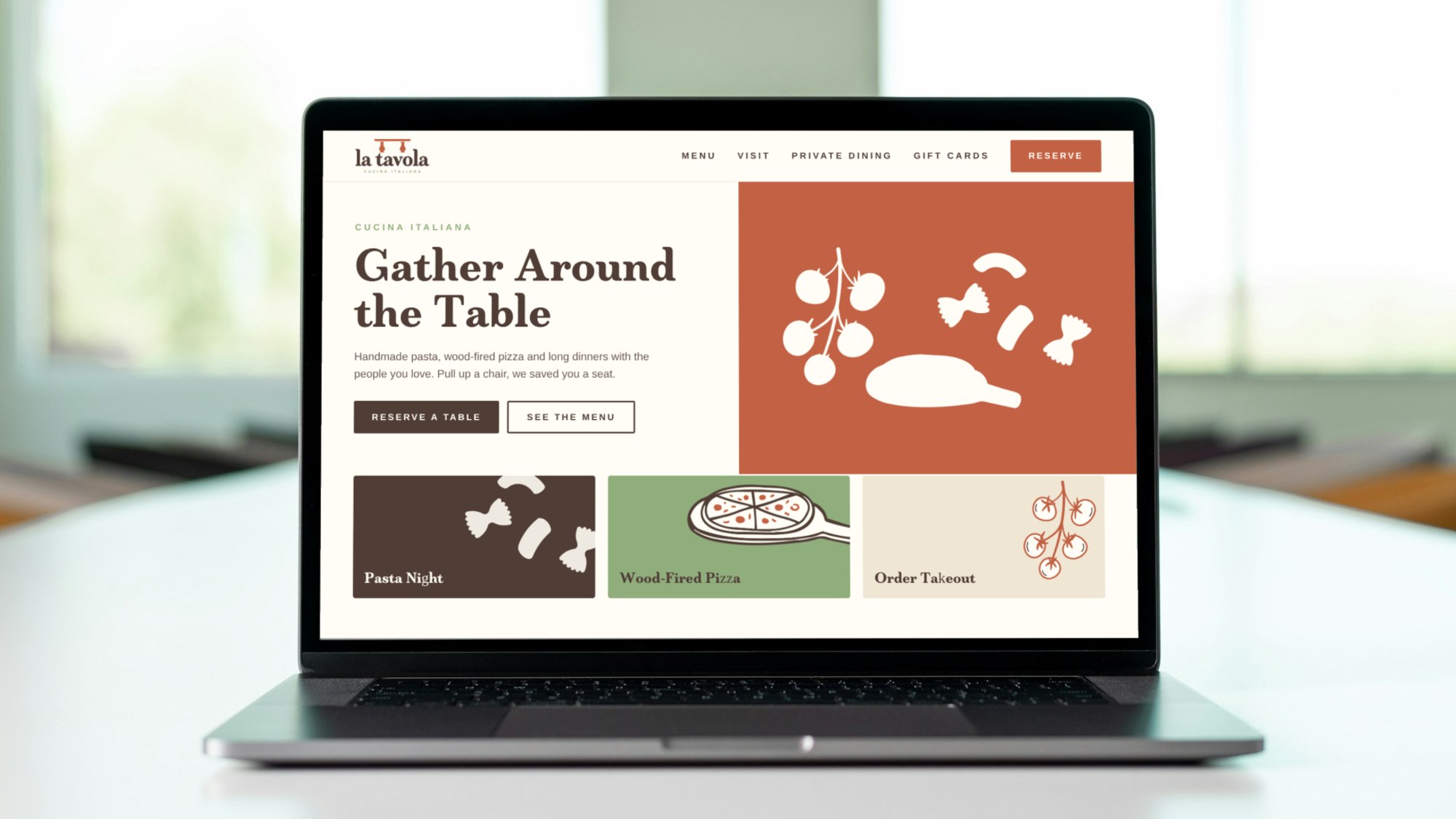 La Tavola website on a laptop