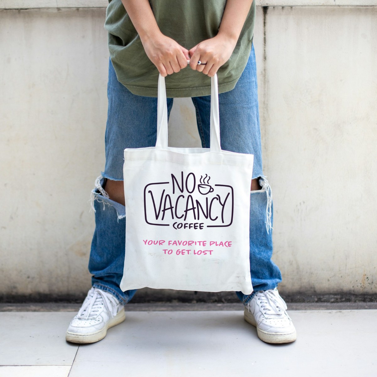 Canvas tote bag printed with the No Vacancy logo