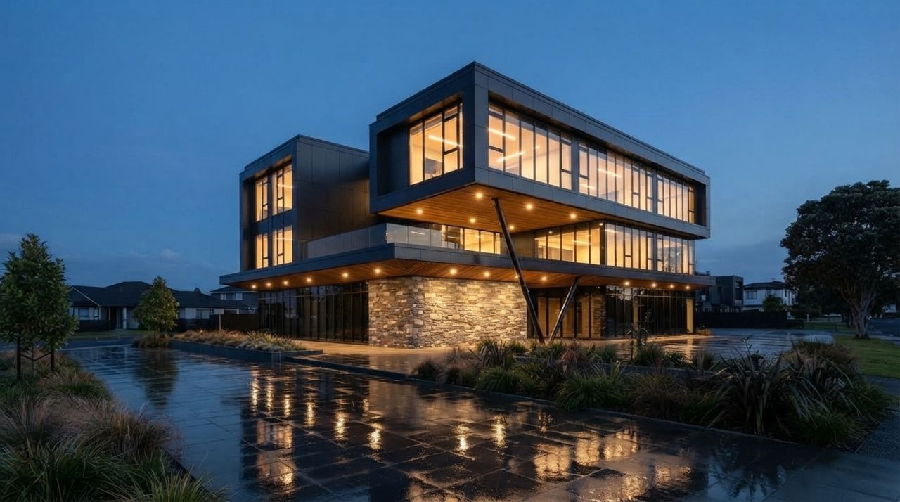 Concept render of a building at dusk