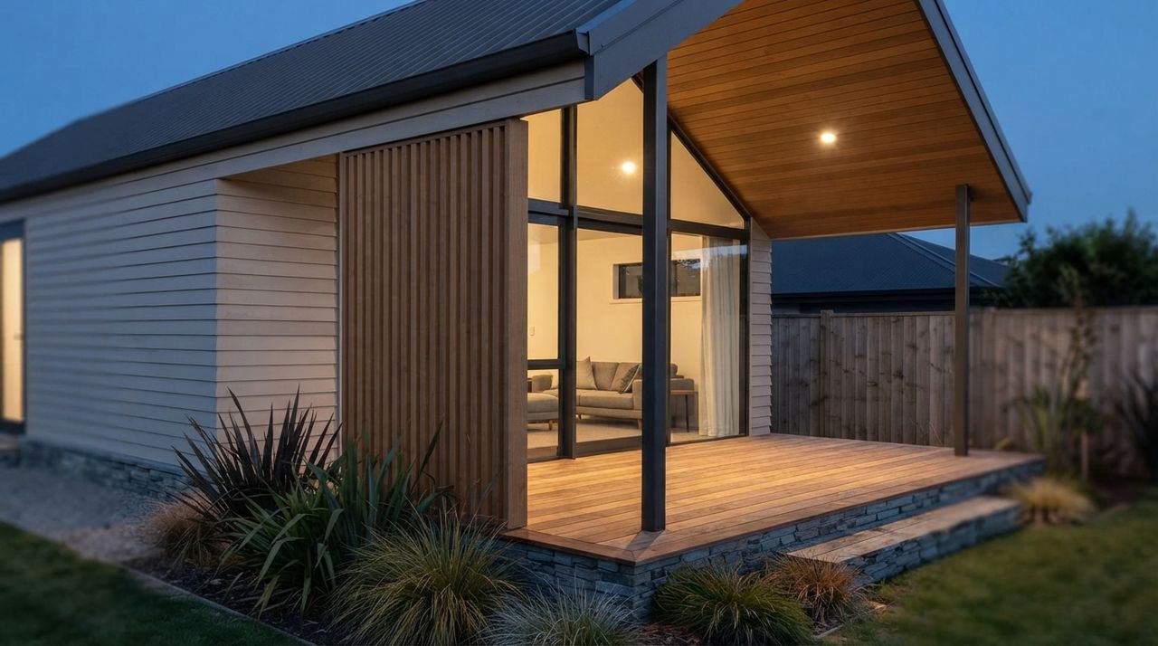 Concept render detail of a granny flat exterior finish