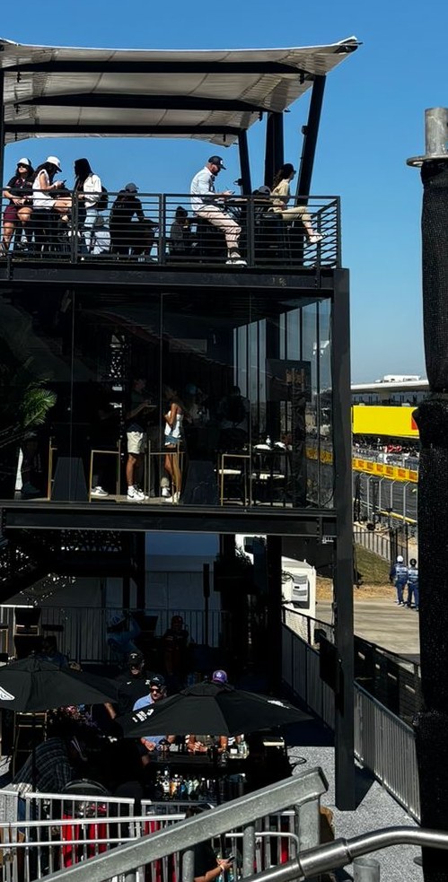 Guests on all three levels of the hospitality module during the race weekend