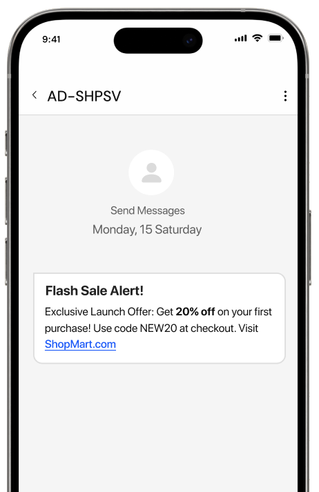 SMS message displayed on a mobile phone