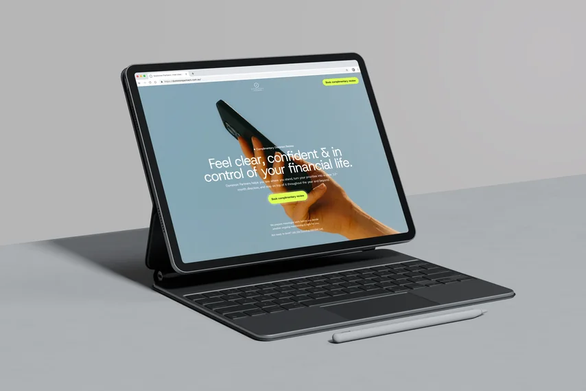 Financial services website displayed on a tablet