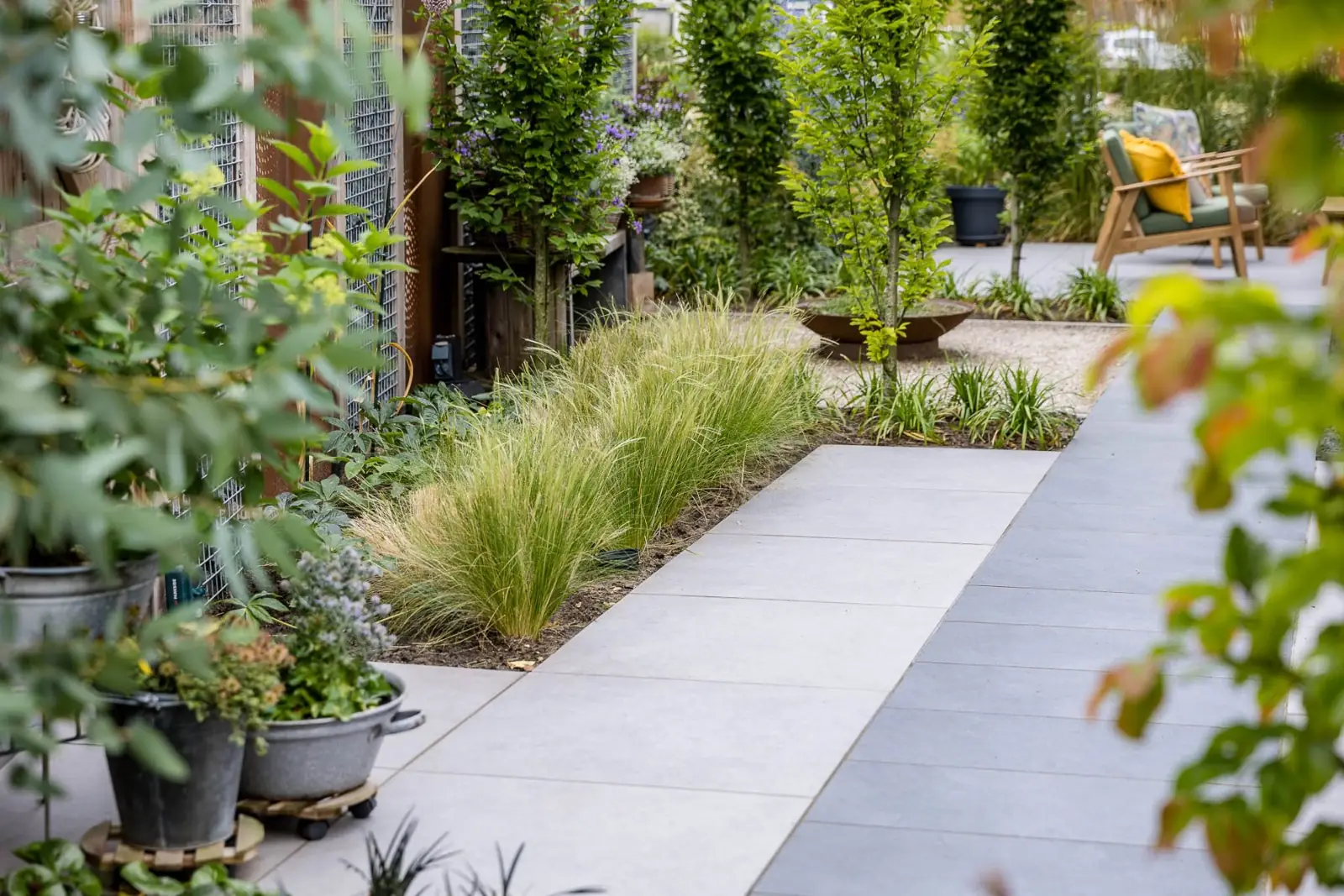 Border siergras tuinpad in een tuin in Dalfsen
